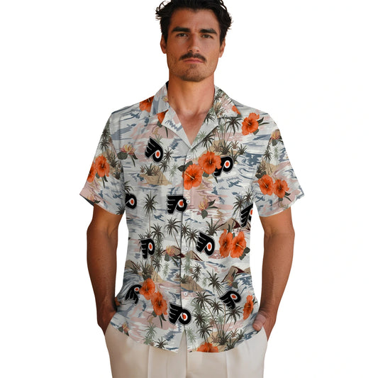 Philadelphia Flyers Hawaiian Shirt - Hibiscus Seaside | Moonbestprint