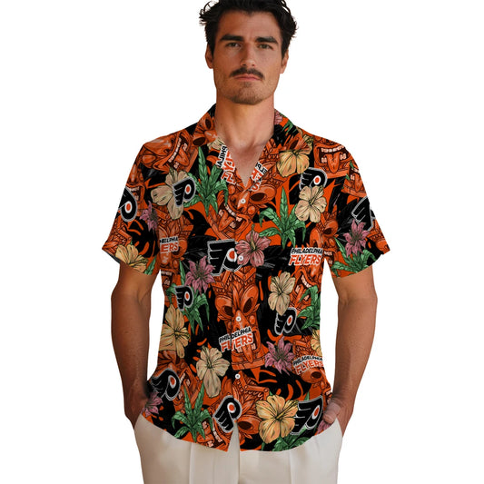 Philadelphia Flyers Hawaiian Shirt - Hibiscus Tiki Jungle | Moonbestprint