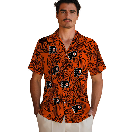 Philadelphia Flyers Hawaiian Shirt - Leaf Outline | Moonbestprint