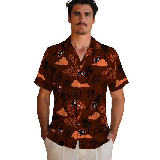 Philadelphia Flyers Hawaiian Shirt - Palm And Clouds | Moonbestprint