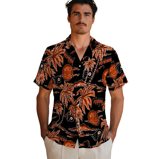 Philadelphia Flyers Hawaiian Shirt - Palm Sunset | Moonbestprint