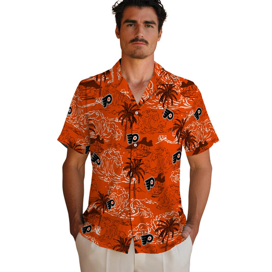 Philadelphia Flyers Hawaiian Shirt - Wave Palm | Moonbestprint