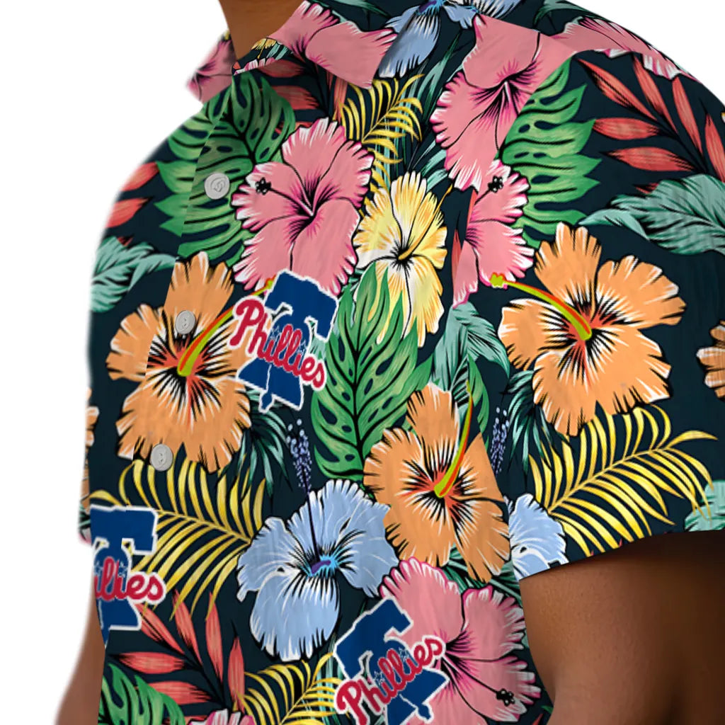 Philadelphia Phillies Hawaiian Shirt - Brilliant Hibiscus Garden | Moonbestprint