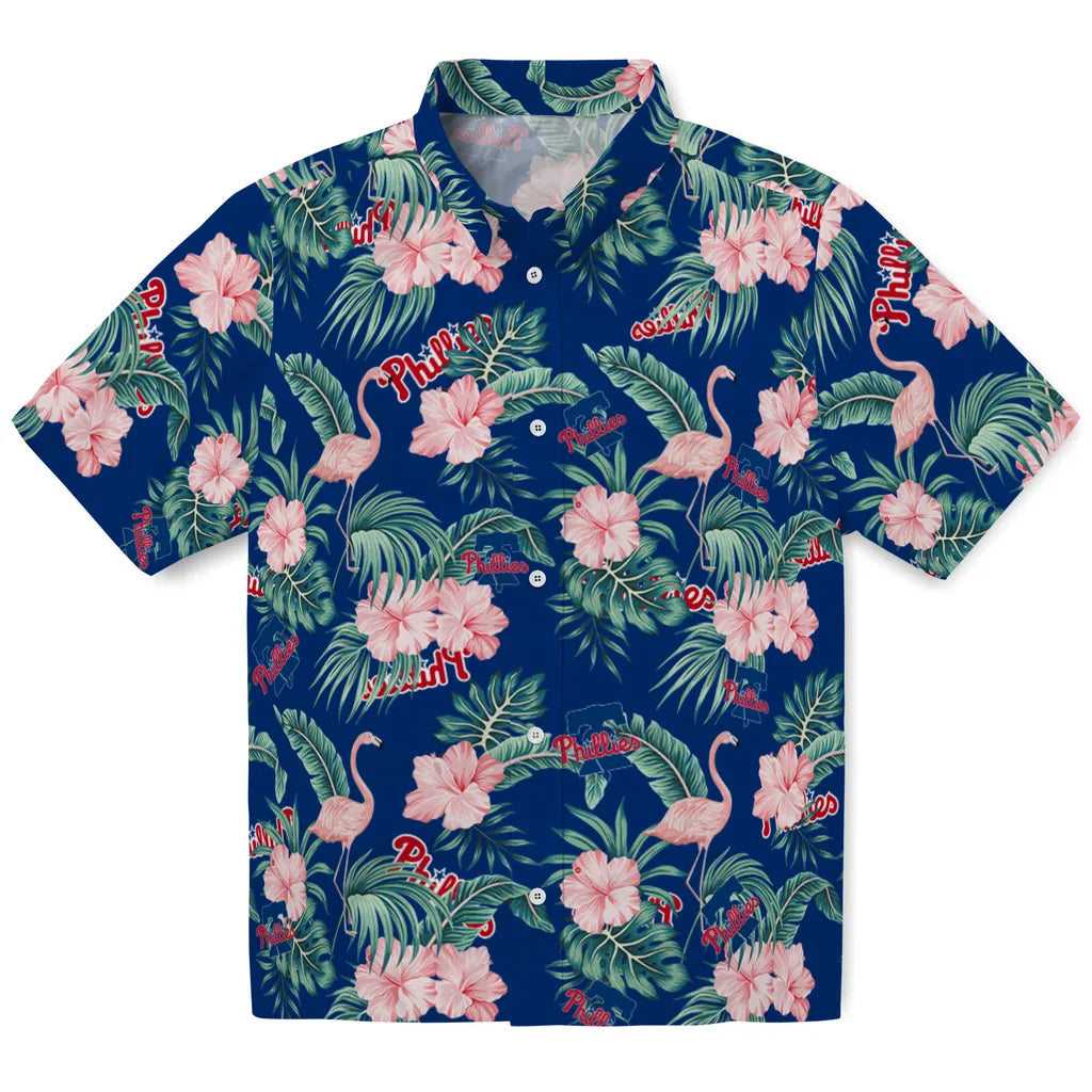 Philadelphia Phillies Hawaiian Shirt - Flamingo and Hibiscus | Moonbestprint