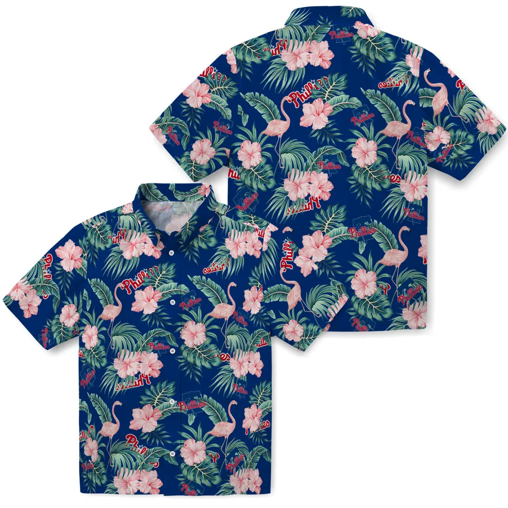 Philadelphia Phillies Hawaiian Shirt - Flamingo and Hibiscus | Moonbestprint