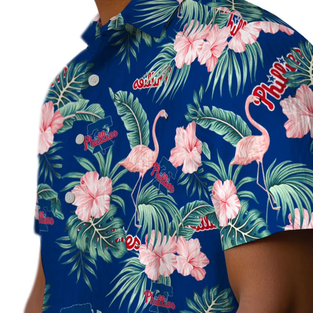 Philadelphia Phillies Hawaiian Shirt - Flamingo and Hibiscus | Moonbestprint