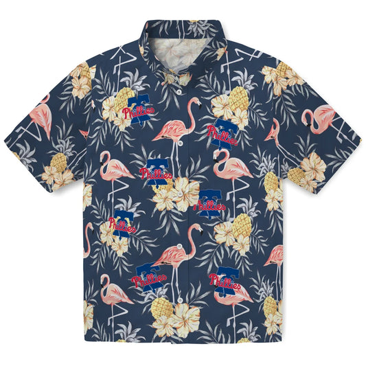 Philadelphia Phillies Hawaiian Shirt - Flamingo Hibiscus | Moonbestprint