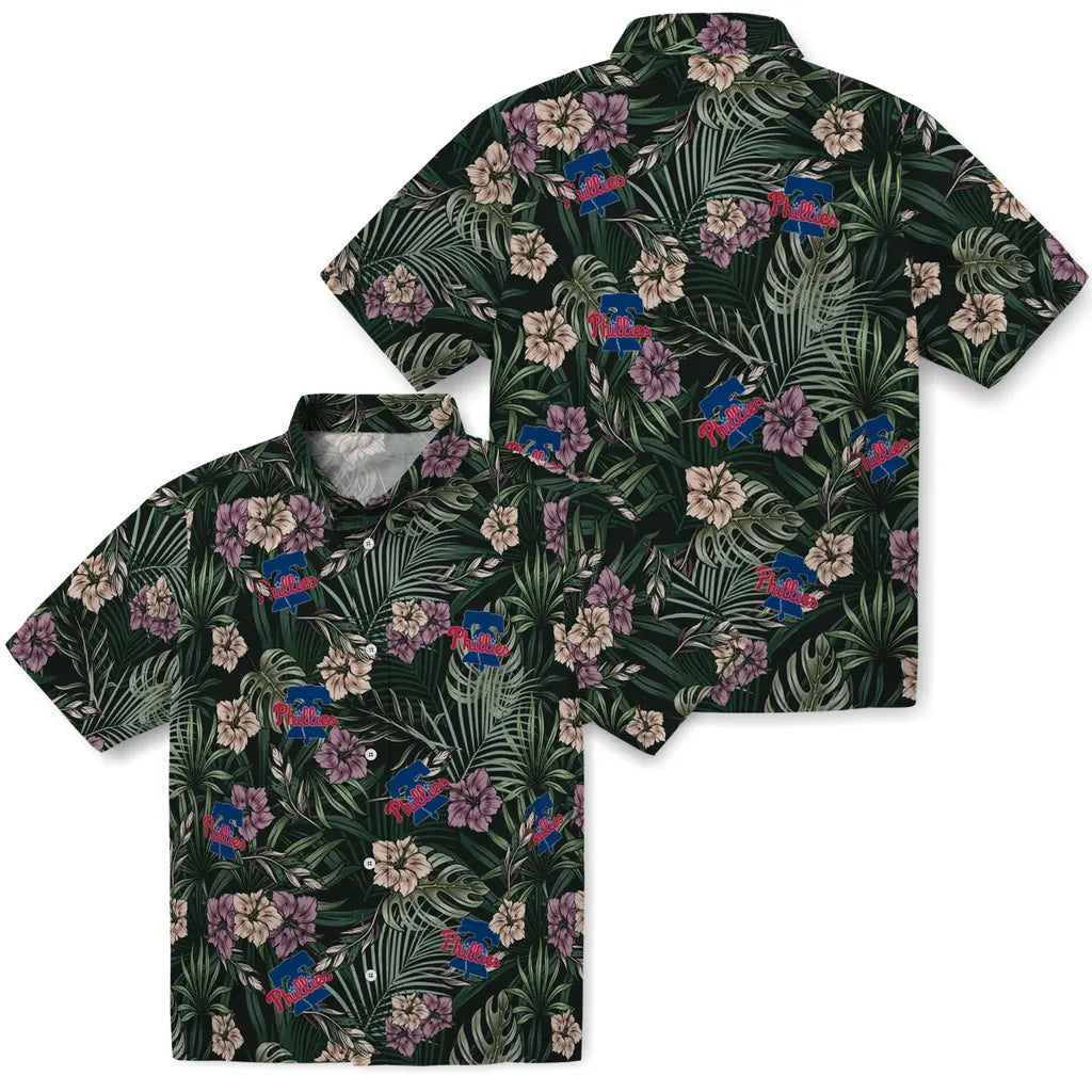 Philadelphia Phillies Hawaiian Shirt - Hibiscus Leaves Pattern | Moonbestprint