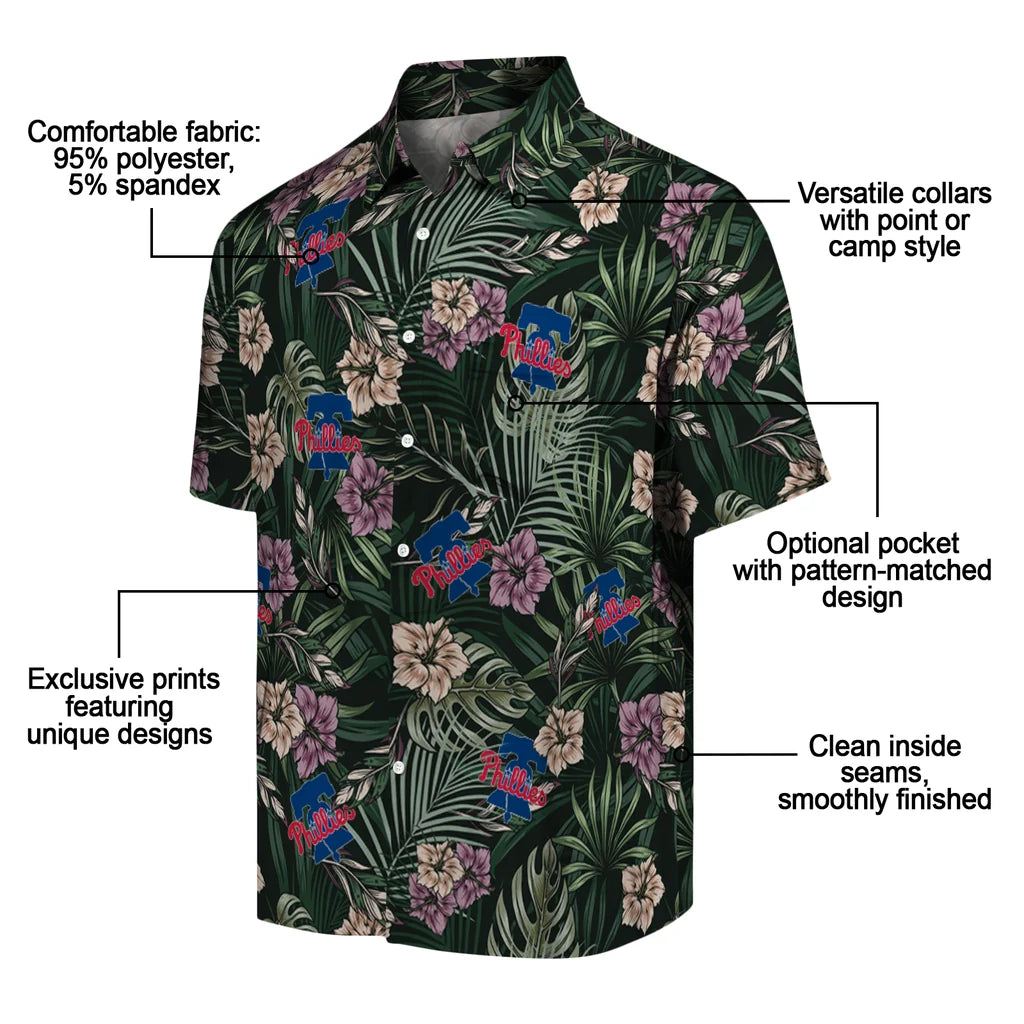 Philadelphia Phillies Hawaiian Shirt - Hibiscus Leaves Pattern | Moonbestprint