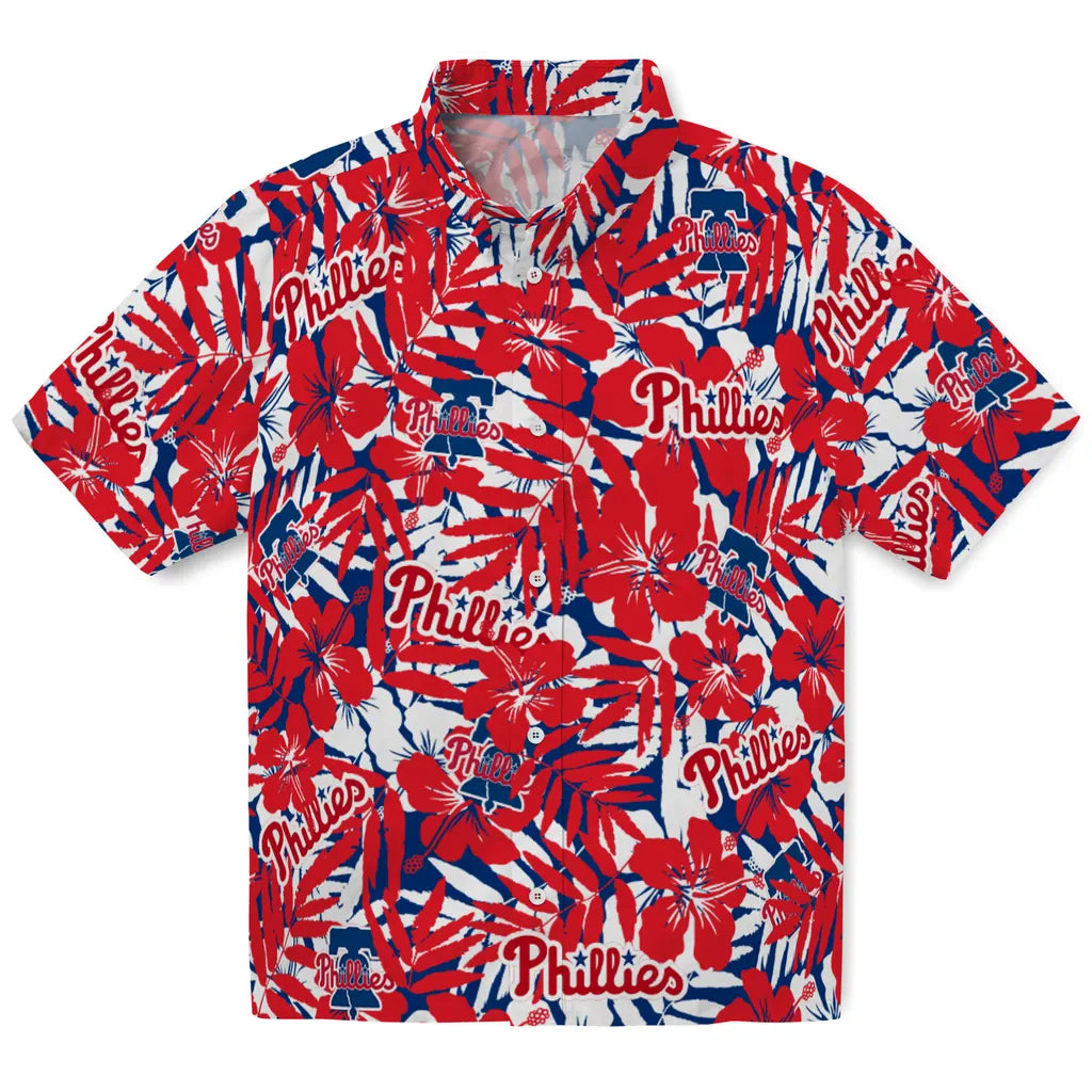 Philadelphia Phillies Hawaiian Shirt - Hibiscus Overlay | Moonbestprint