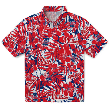 Philadelphia Phillies Hawaiian Shirt - Hibiscus Overlay | Moonbestprint
