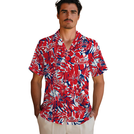 Philadelphia Phillies Hawaiian Shirt - Hibiscus Overlay | Moonbestprint