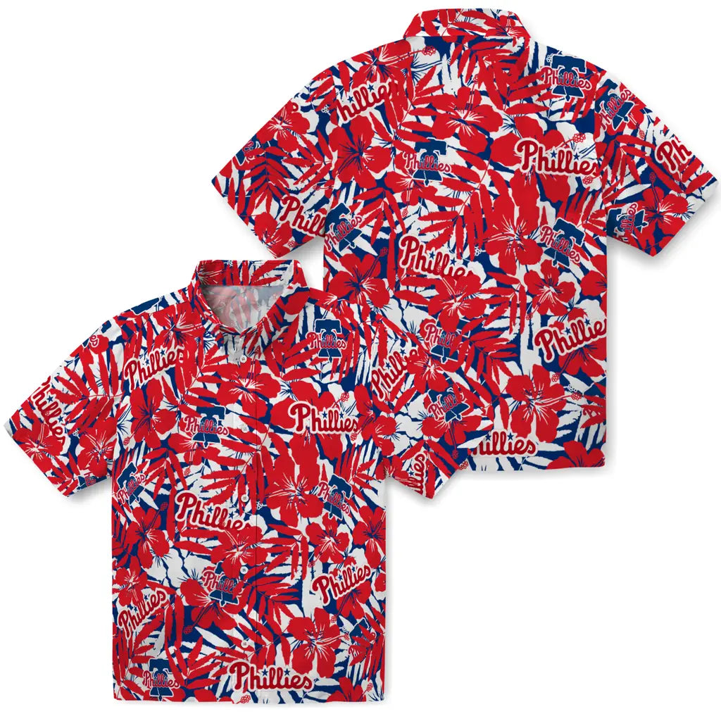 Philadelphia Phillies Hawaiian Shirt - Hibiscus Overlay | Moonbestprint