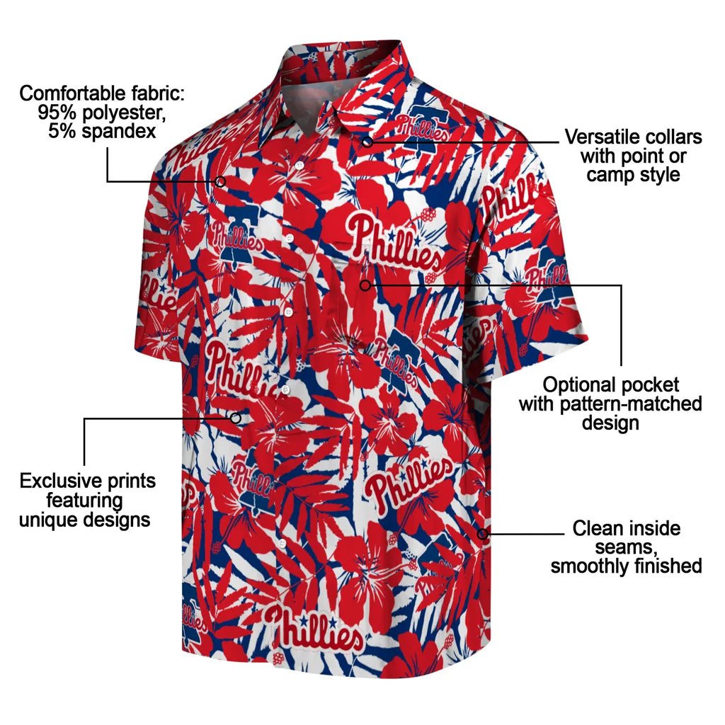 Philadelphia Phillies Hawaiian Shirt - Hibiscus Overlay | Moonbestprint