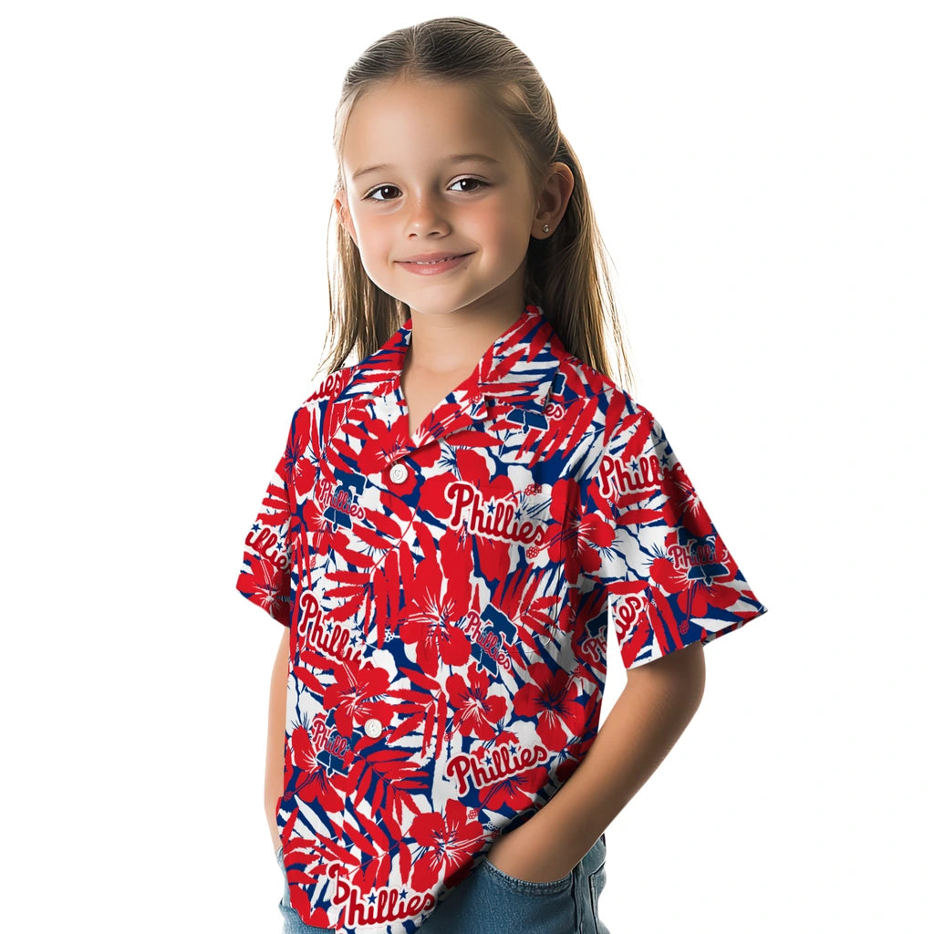 Philadelphia Phillies Hawaiian Shirt - Hibiscus Overlay | Moonbestprint