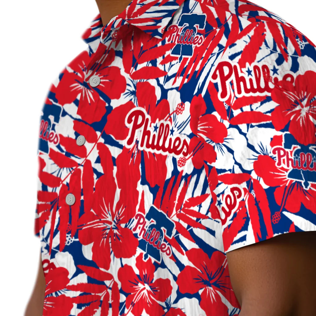 Philadelphia Phillies Hawaiian Shirt - Hibiscus Overlay | Moonbestprint