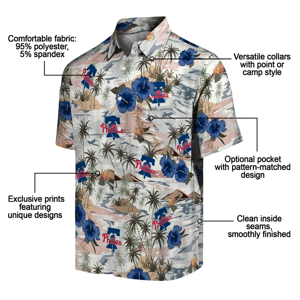 Philadelphia Phillies Hawaiian Shirt - Hibiscus Seaside | Moonbestprint