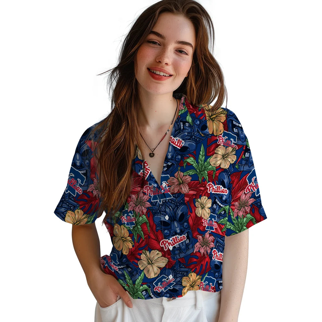 Philadelphia Phillies Hawaiian Shirt - Hibiscus Tiki Jungle | Moonbestprint