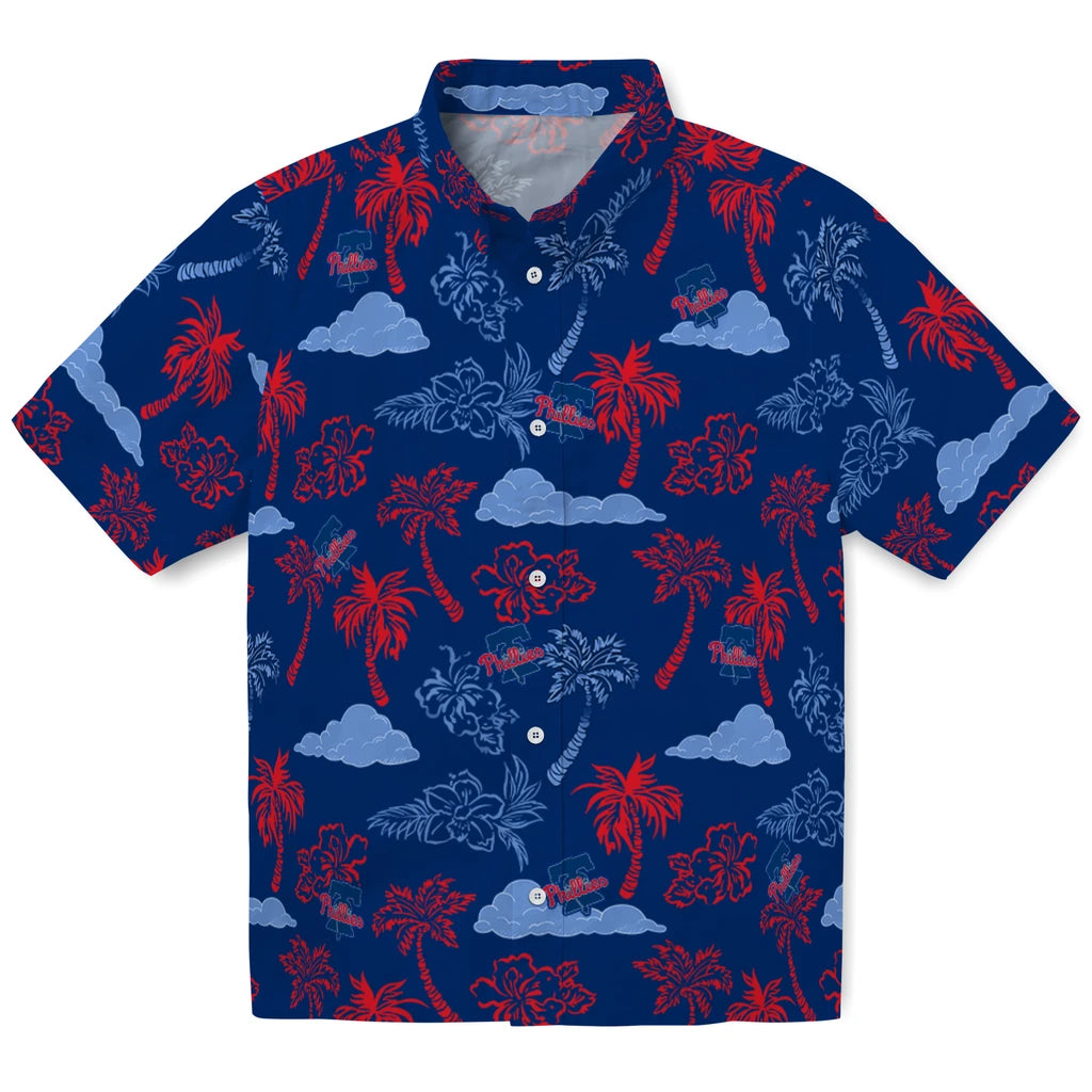 Philadelphia Phillies Hawaiian Shirt - Palm And Clouds | Moonbestprint