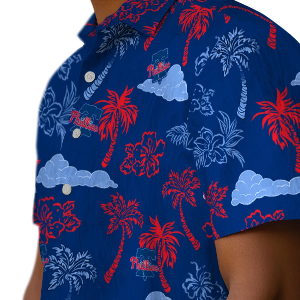 Philadelphia Phillies Hawaiian Shirt - Palm And Clouds | Moonbestprint