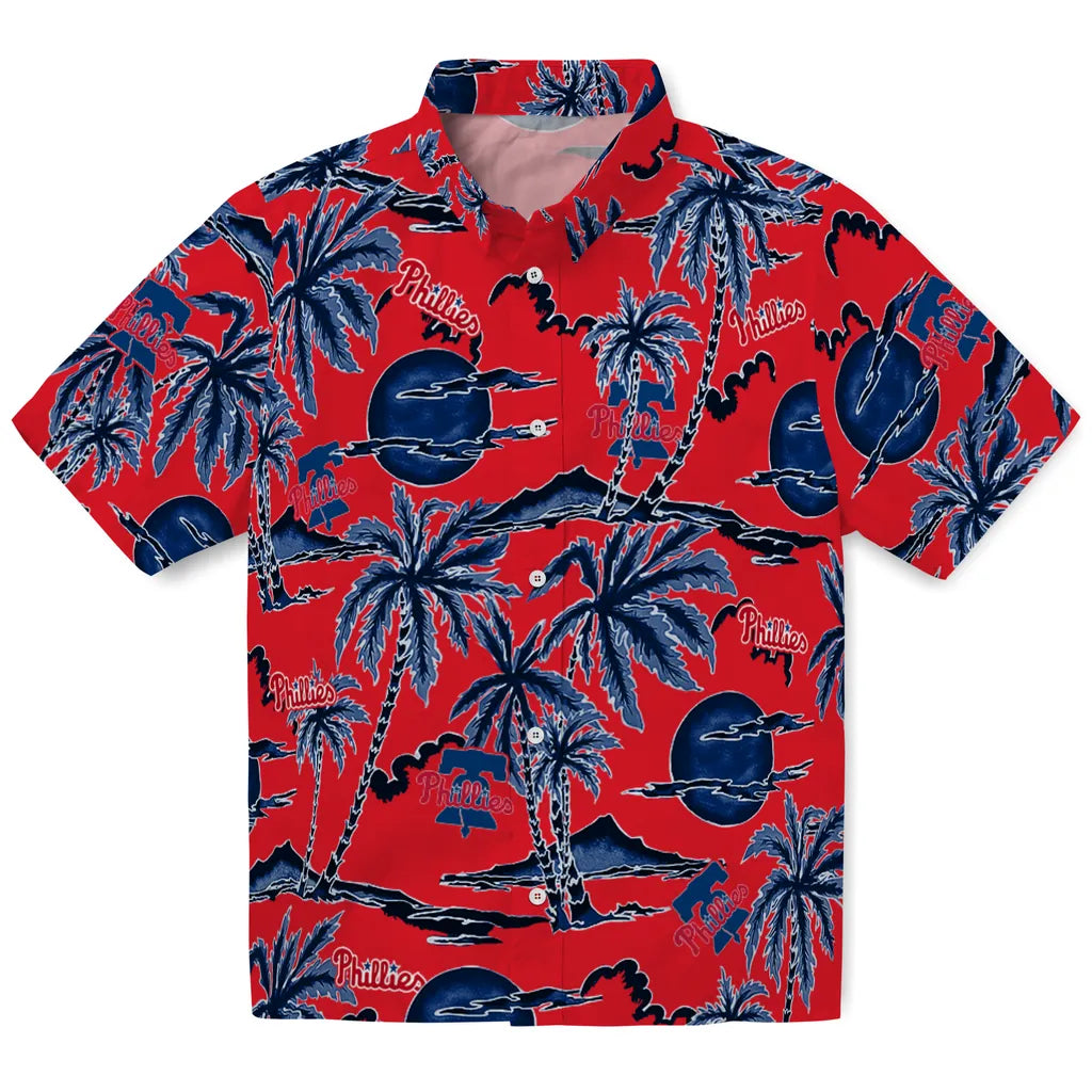 Philadelphia Phillies Hawaiian Shirt - Palm Sunset | Moonbestprint