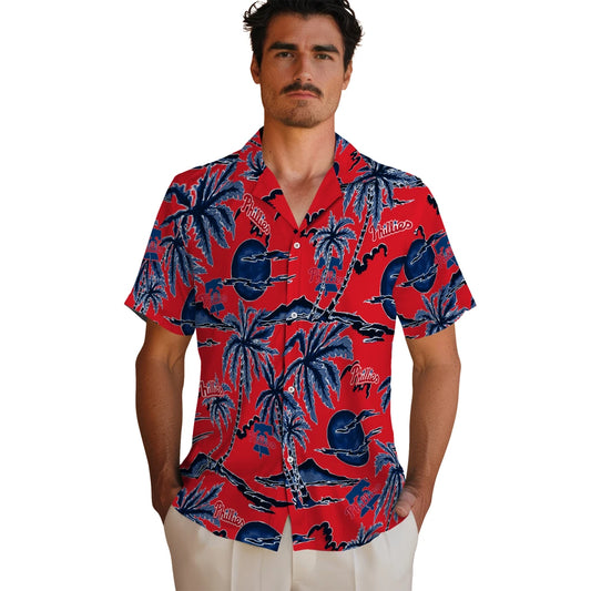 Philadelphia Phillies Hawaiian Shirt - Palm Sunset | Moonbestprint