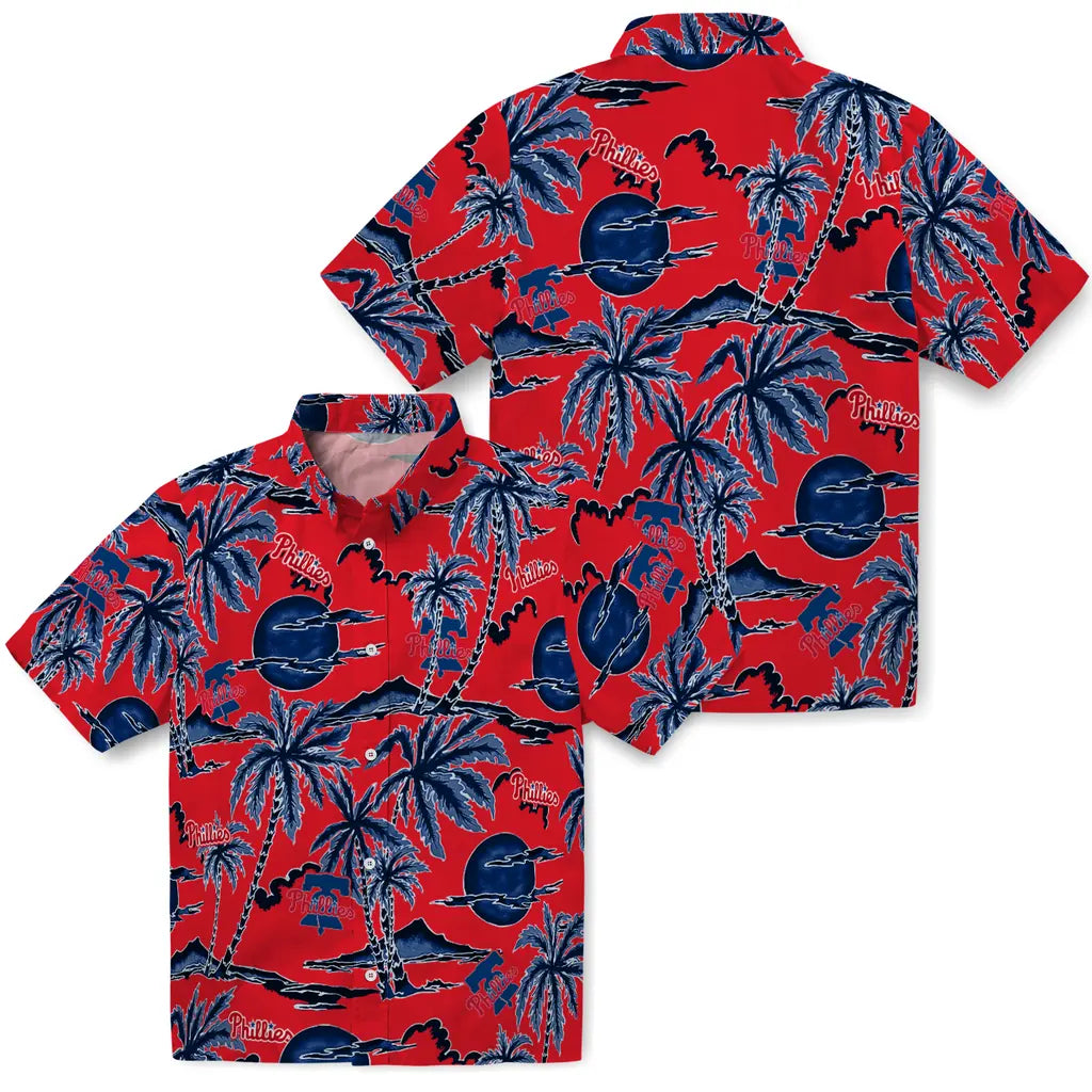 Philadelphia Phillies Hawaiian Shirt - Palm Sunset | Moonbestprint