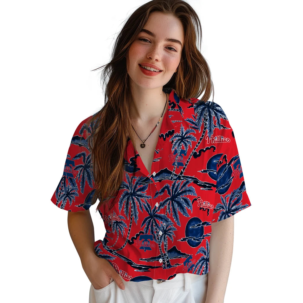 Philadelphia Phillies Hawaiian Shirt - Palm Sunset | Moonbestprint