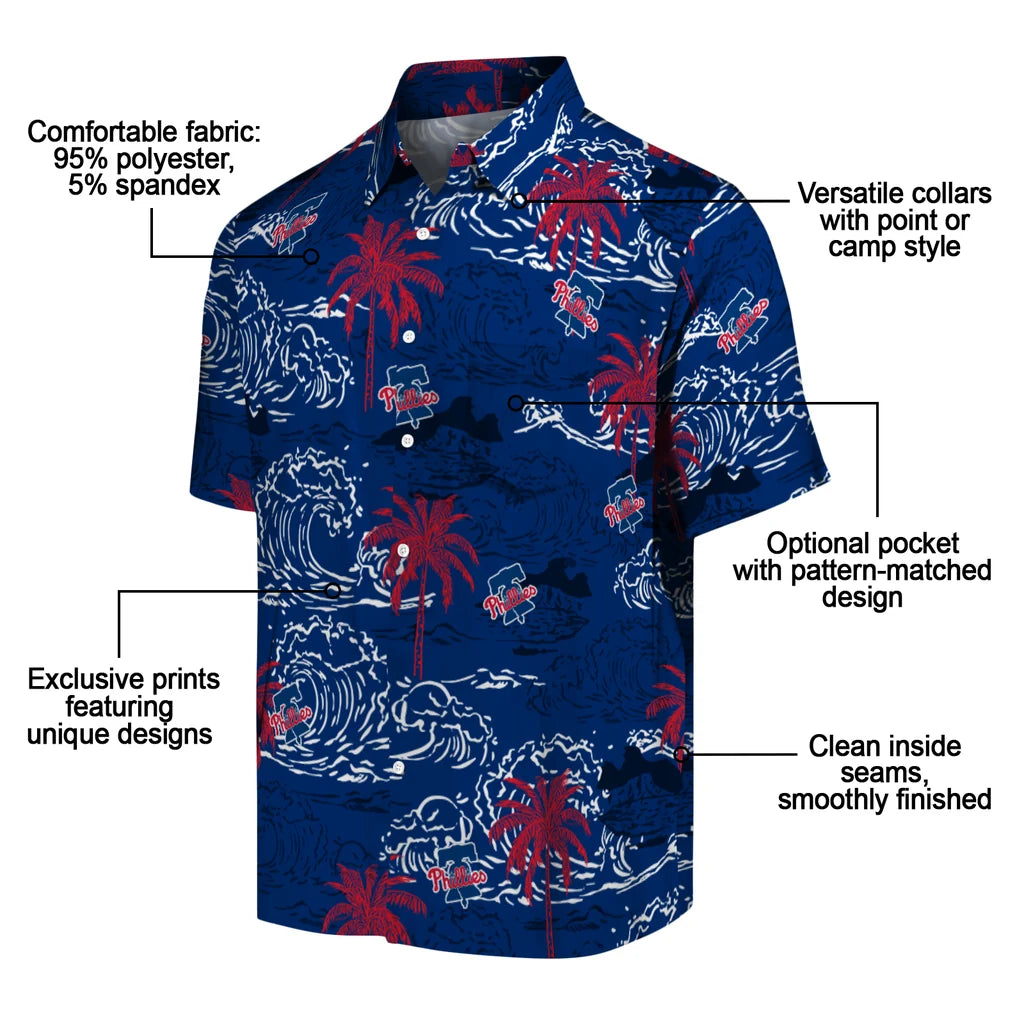 Philadelphia Phillies Hawaiian Shirt - Wave Palm | Moonbestprint