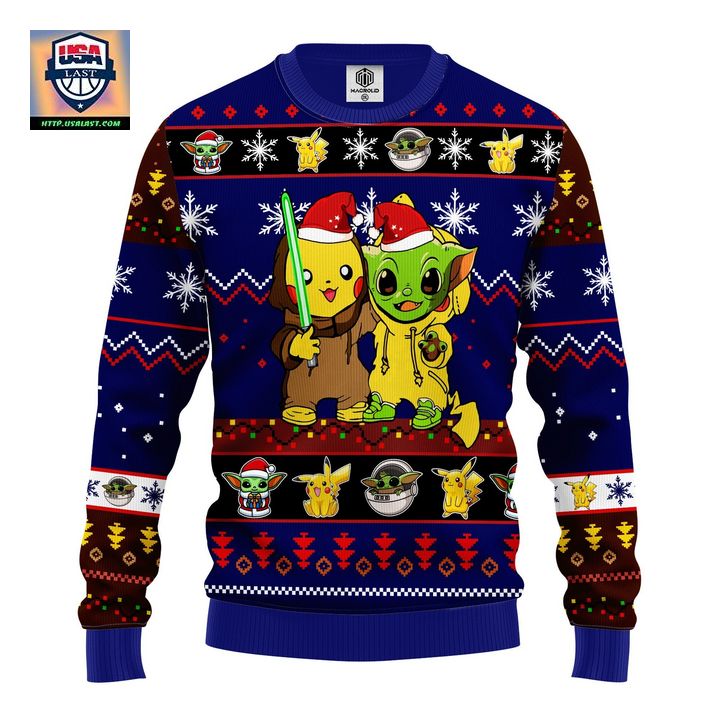 Pikachu And Yoda Ugly Christmas Sweater Blue 1 Amazing Gift Idea Thanksgiving Gift ? Usalast