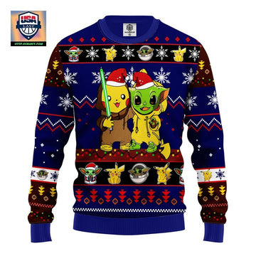 Pikachu And Yoda Ugly Christmas Sweater Blue 1 Amazing Gift Idea Thanksgiving Gift ? Usalast