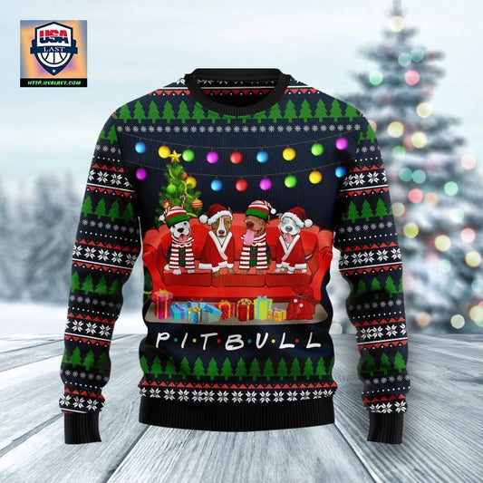 Pit Bull Friends On Red Sofa Ugly Christmas Sweater 2022 ? Usalast