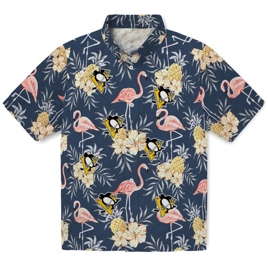 Pittsburgh Penguins Hawaiian Shirt - Flamingo Hibiscus | Moonbestprint