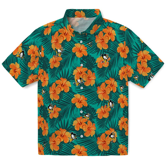 Pittsburgh Penguins Hawaiian Shirt - Hibiscus and Palm Leaves | Moonbestprint
