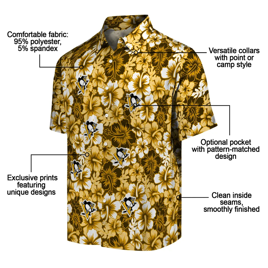 Pittsburgh Penguins Hawaiian Shirt - Hibiscus Blooms | Moonbestprint