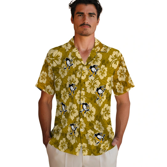 Pittsburgh Penguins Hawaiian Shirt - Hibiscus Cluster | Moonbestprint