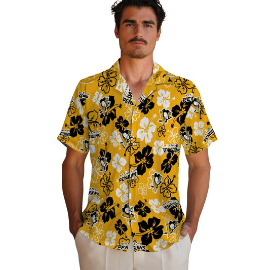 Pittsburgh Penguins Hawaiian Shirt - Hibiscus Flower Design | Moonbestprint