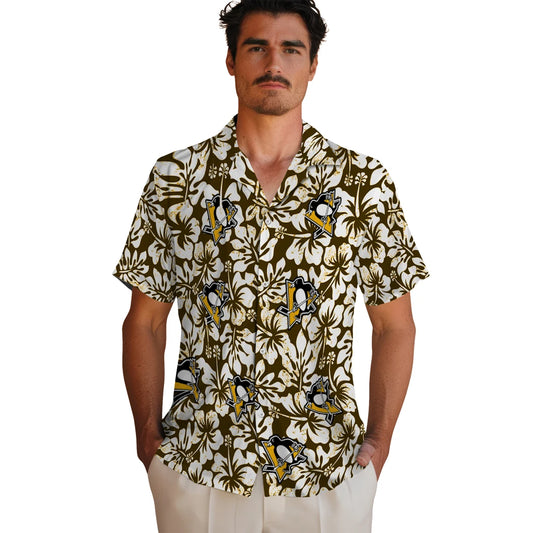 Pittsburgh Penguins Hawaiian Shirt - Hibiscus Motif | Moonbestprint