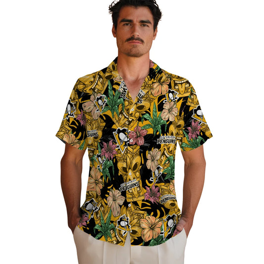 Pittsburgh Penguins Hawaiian Shirt - Hibiscus Tiki Jungle | Moonbestprint