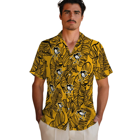 Pittsburgh Penguins Hawaiian Shirt - Leaf Outline | Moonbestprint