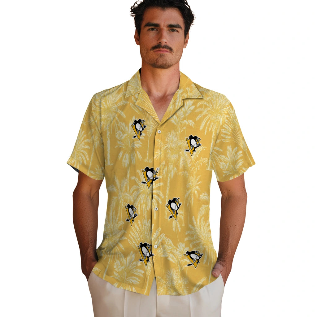 Pittsburgh Penguins Hawaiian Shirt - Vintage Palm Tree | Moonbestprint