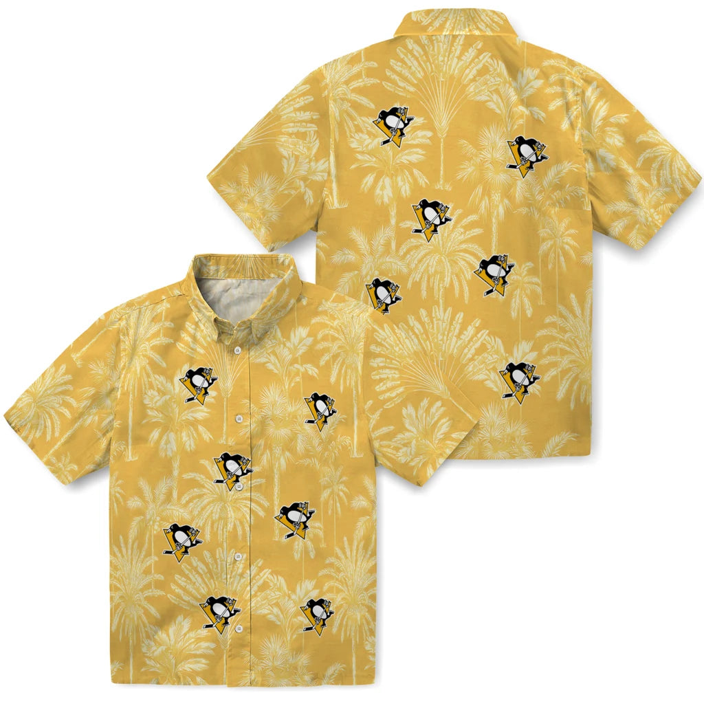 Pittsburgh Penguins Hawaiian Shirt - Vintage Palm Tree | Moonbestprint