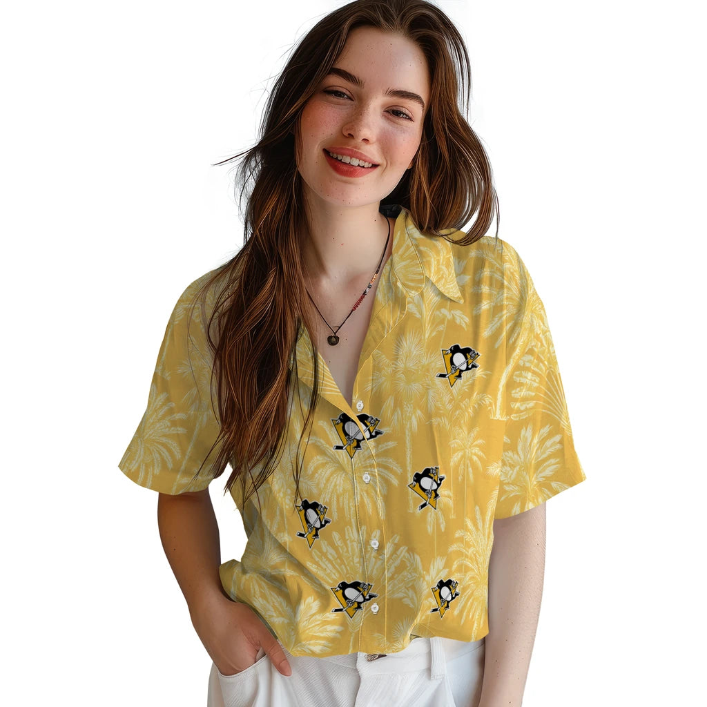 Pittsburgh Penguins Hawaiian Shirt - Vintage Palm Tree | Moonbestprint