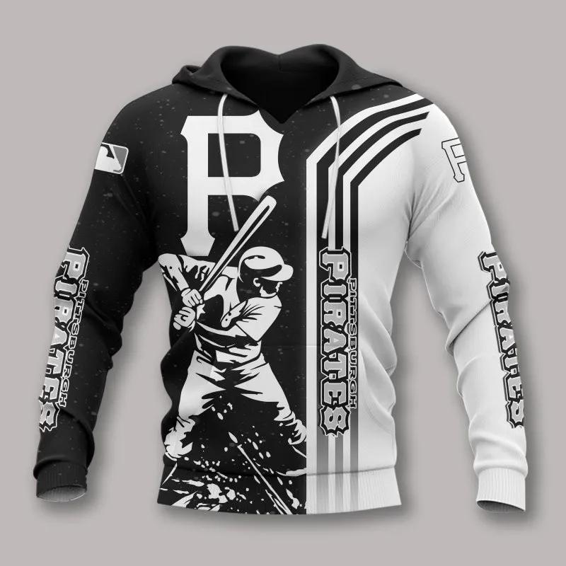 Pittsburgh Pirates Black And White MLB All Over Print Hoodie -Moonbestprint