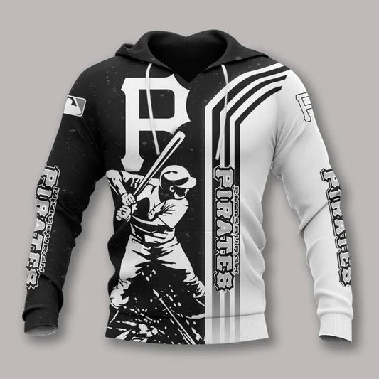 Pittsburgh Pirates Black And White MLB All Over Print Hoodie -Moonbestprint
