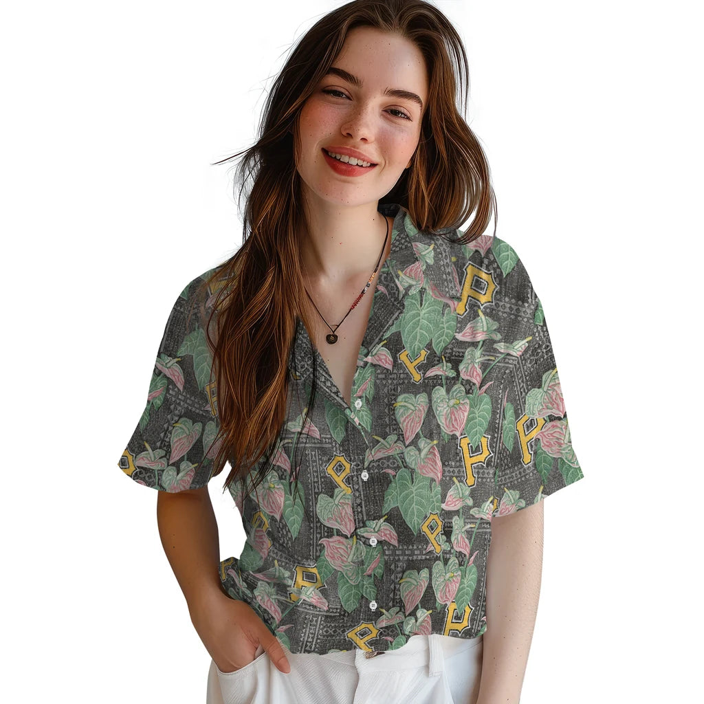 Pittsburgh Pirates Hawaiian Shirt - Anthurium Overlay | Moonbestprint