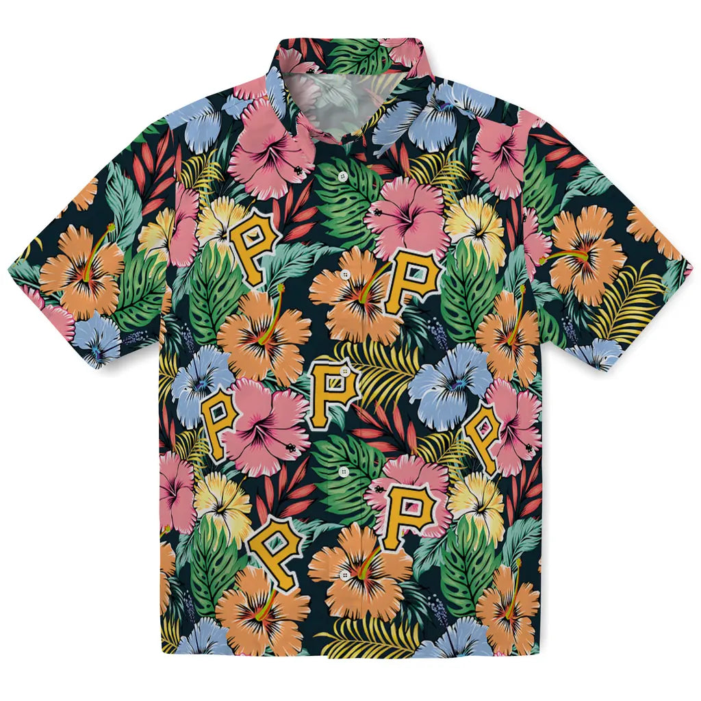 Pittsburgh Pirates Hawaiian Shirt - Brilliant Hibiscus Garden | Moonbestprint
