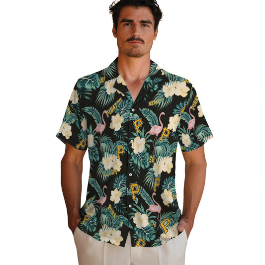 Pittsburgh Pirates Hawaiian Shirt - Flamingo and Hibiscus | Moonbestprint