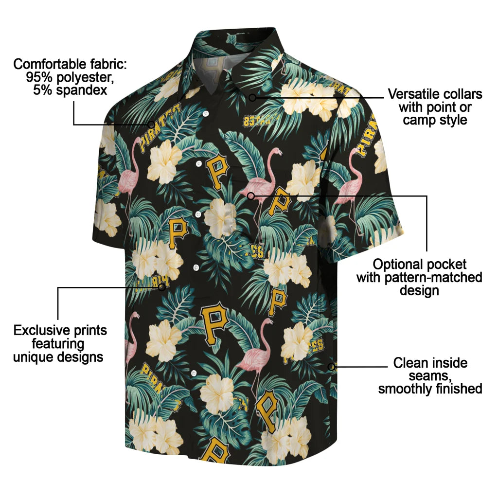 Pittsburgh Pirates Hawaiian Shirt - Flamingo and Hibiscus | Moonbestprint