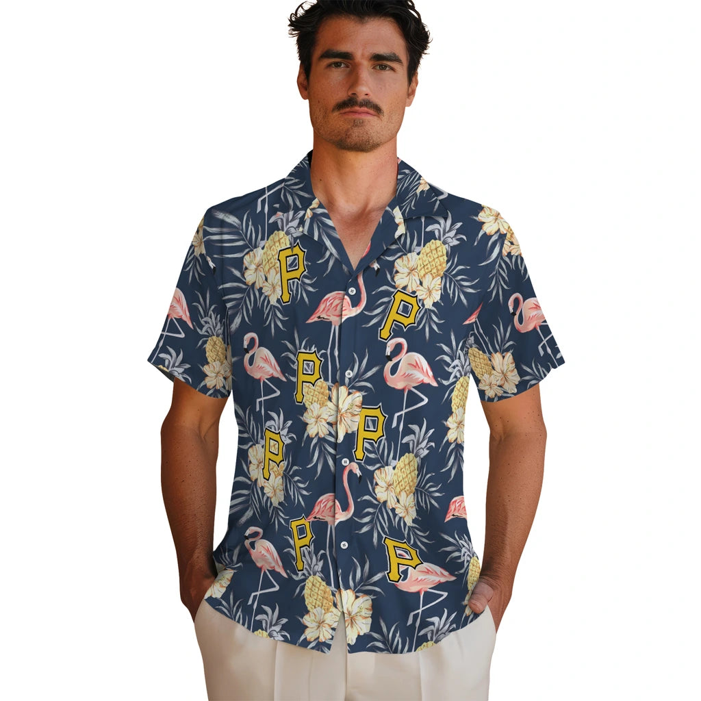 Pittsburgh Pirates Hawaiian Shirt - Flamingo Hibiscus | Moonbestprint